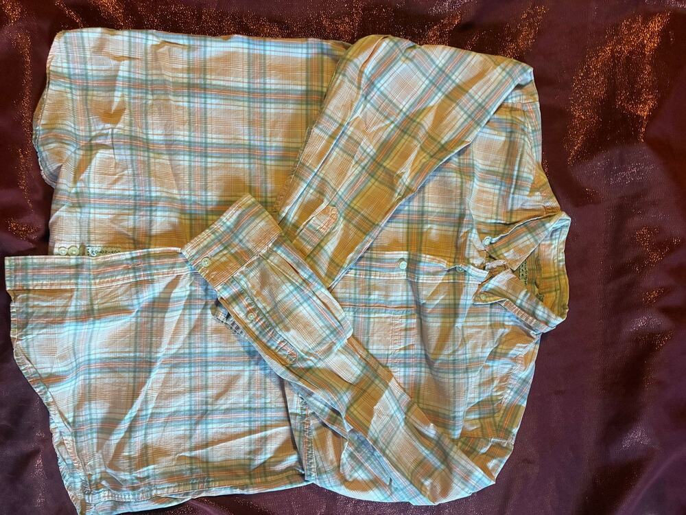 Covington Shirt Mens L Long Sleeve Button Up Plaid Orange Green Cotton Casual